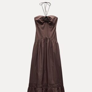 ZARA POPLIN BROWN DRESS WITH FLORALS